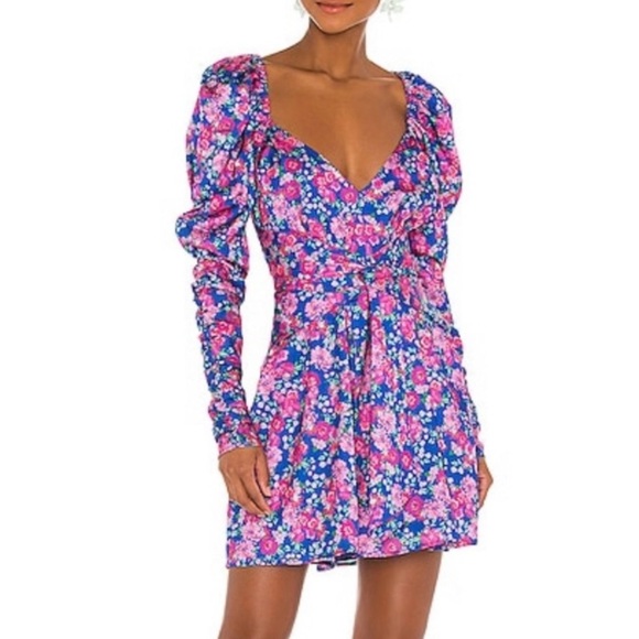 For Love & Lemons Annie Mini Dress Cobalt Floral Size X-S - Picture 7 of 7